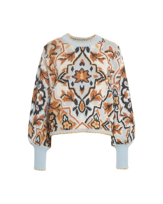 Farm Rio White Elegant Strickware Blu Sweater Aw25