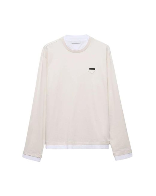 Prada White Round-Neck Knitwear for men