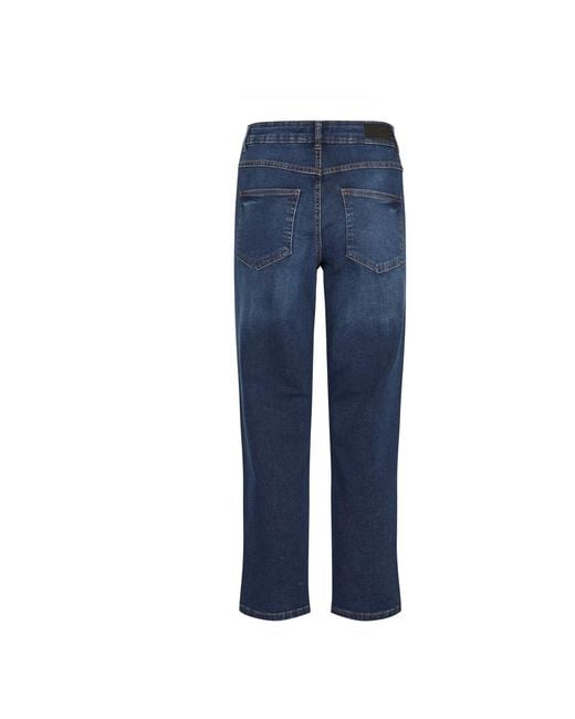 Ichi Jeans ,Blauw ,Katoen Donkerblauwe Cropped Jeans Straight Leg in het Blue