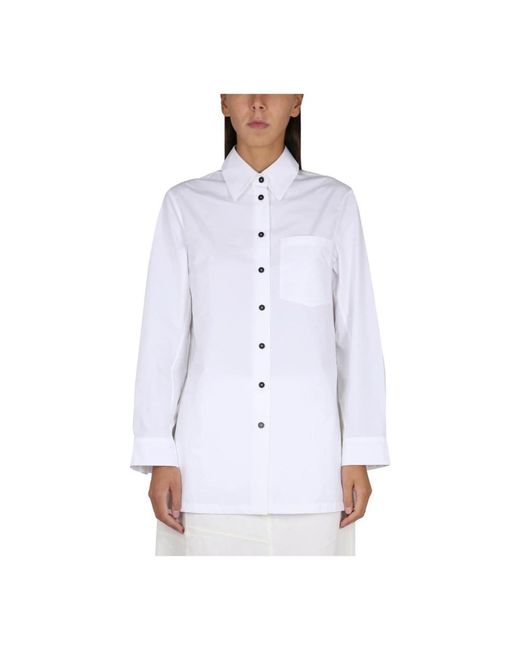 Jil Sander Overhemden ,Wit ,Katoen Cotton Poplin Long Sleeve Shirt in het Blue