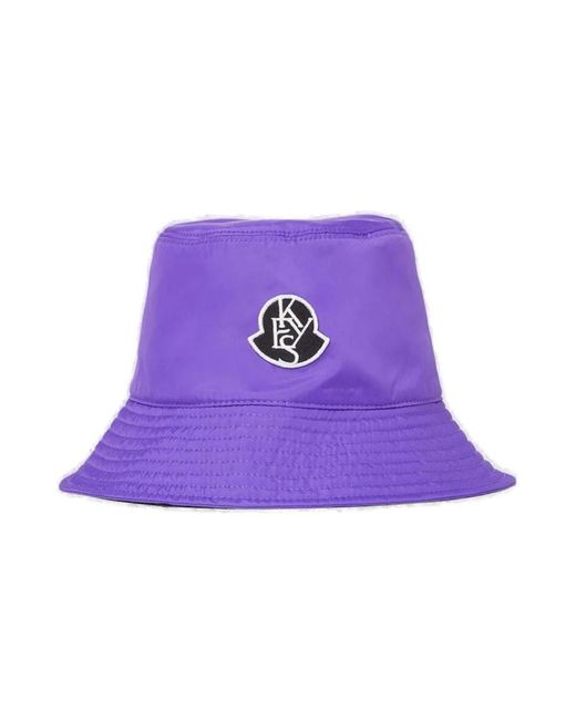 Moncler Purple Stylischer Logo Patch Bucket Hat