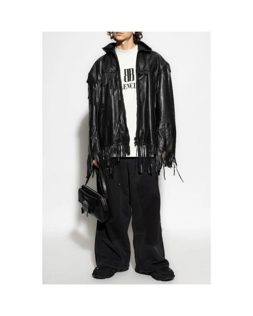 Balenciaga Jassen ,Zwart ,Katoen Leren Jas Met Capuchon in het Black voor heren