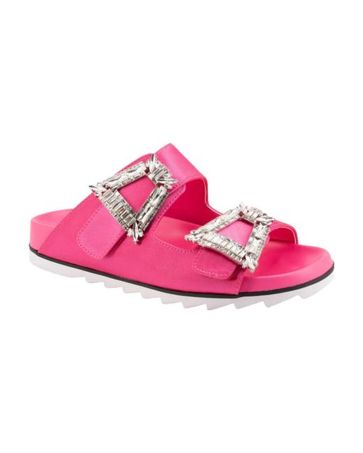 TWENTYFOUR Schoenen ,Roze ,Satijn Fuchsia Satijnen Sandalen Met Strass Details in het Pink