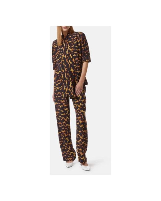 Silvian Heach Overhemden ,Bruin ,Abstract Dierenprint Blouse Voor Vrouwen in het Black