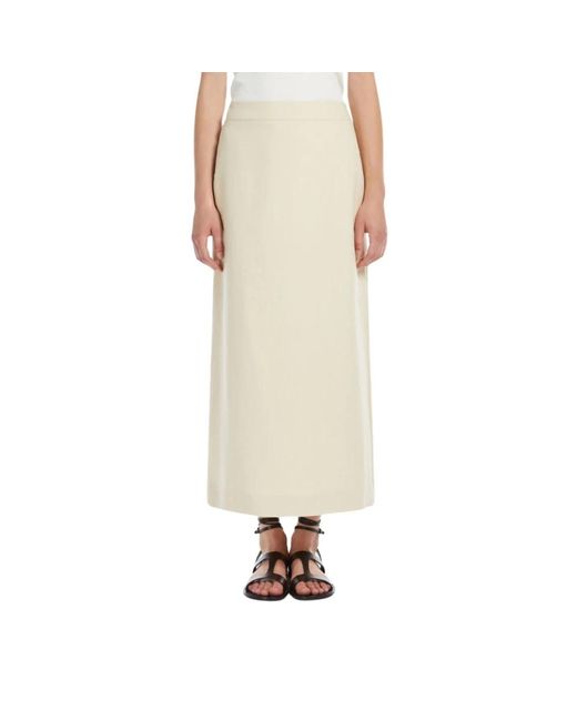 Max Mara Rokken ,Linnen Ivoor Viscose En Linnen Midi Rok in het Natural