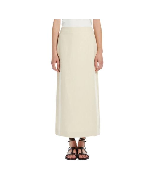 Max Mara Rokken ,Linnen Ivoor Viscose En Linnen Midi Rok in het Natural