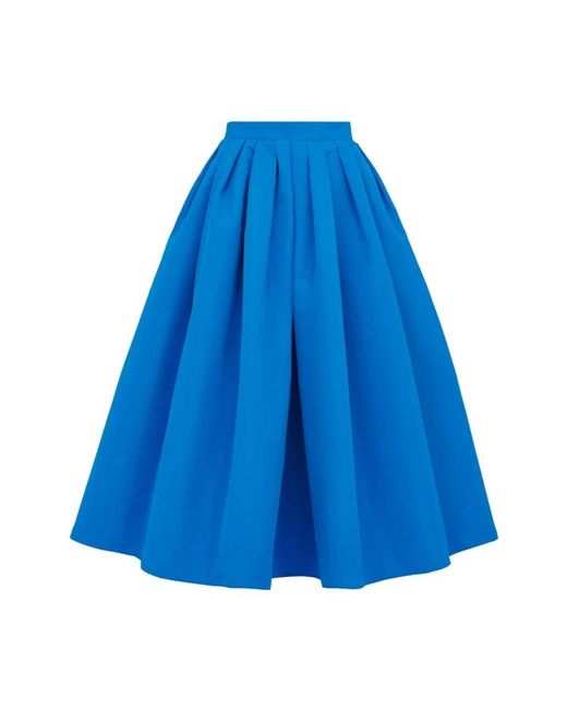 Alexander McQueen Blue Pleated Midi Skirt