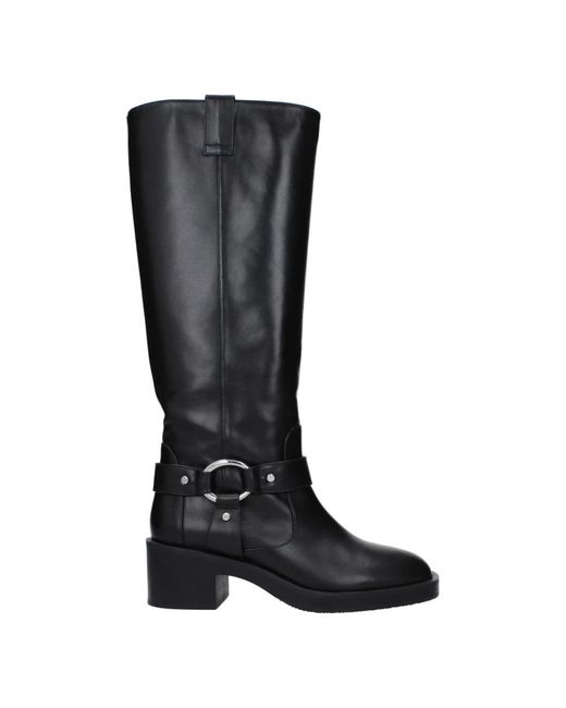 Stuart Weitzman Black Schwarze Leder Mitte Absatz Freizeitstiefel