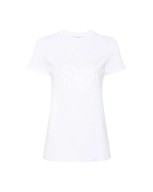 Max Mara Tops ,Wit ,Katoen Geborduurd Logo Wit Katoenen T-Shirt in het White