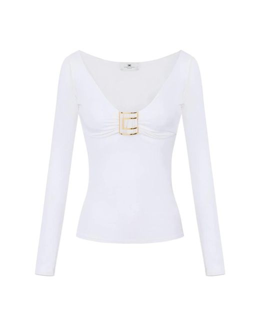 Elisabetta Franchi White Long Sleeve T-Shirts