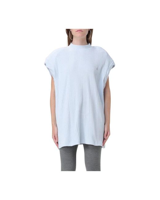 The Attico Blue Blauer Gerippter Strickhoher Halsausschnitt-Top