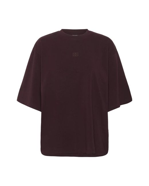 Gestuz Tops ,Bruin ,Katoen Oversized Tee Met Geborduurd Logo in het Purple