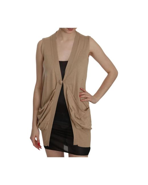 Pink Memories Truien & Vesten ,Bruin ,Katoen Bruine Gedrapeerde Gebreide Vest in het Brown