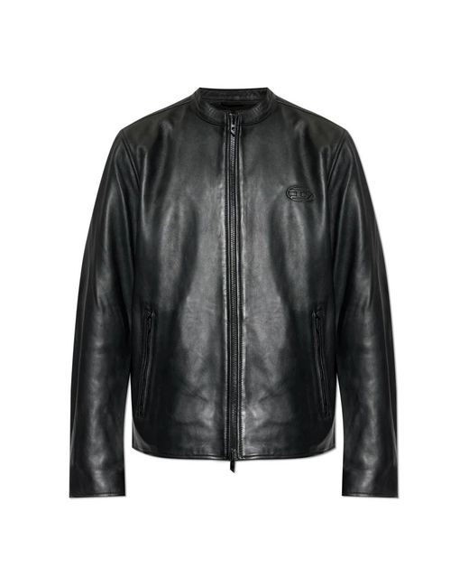 DIESEL Jassen ,Zwart ,Leer L-Tad-Wrd Jacket in het Black voor heren