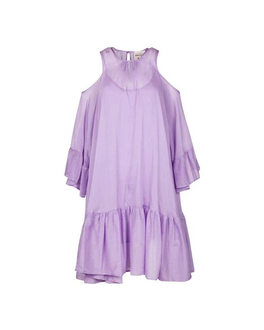 Semicouture Zijden En Katoenen Jurk Met Open Schouders in het Purple