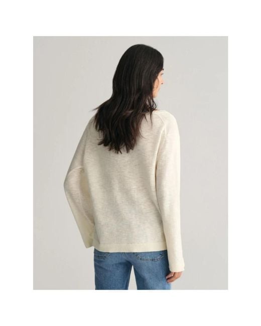 Gant V-Hals Linnenmix Casual Trui in het White