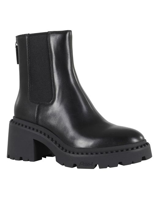 Ash Black Schwarzer Lederstiefelette Mit Elastischem Band