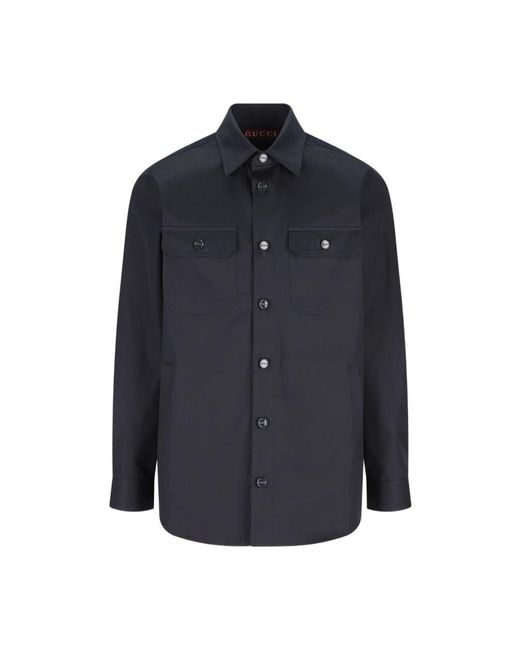 Gucci Overhemden ,Blauw ,Denim Gg Jacquard Button-Up Shirt in het Blue voor heren