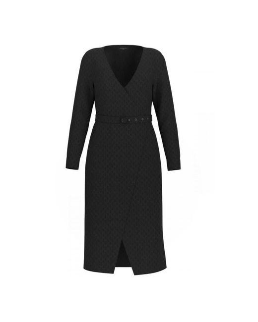 Guess Black Amalia ls vcollar gürtelkleid