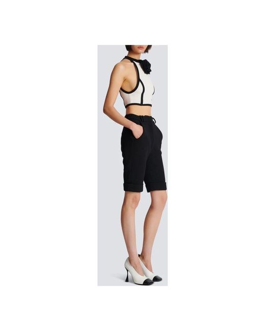 Balmain Black Woll-Radlerhose Mit Hohem Bund
