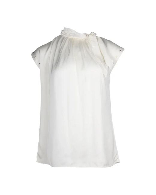 Sandro Courbe Studded Blouse Top In White Cotton