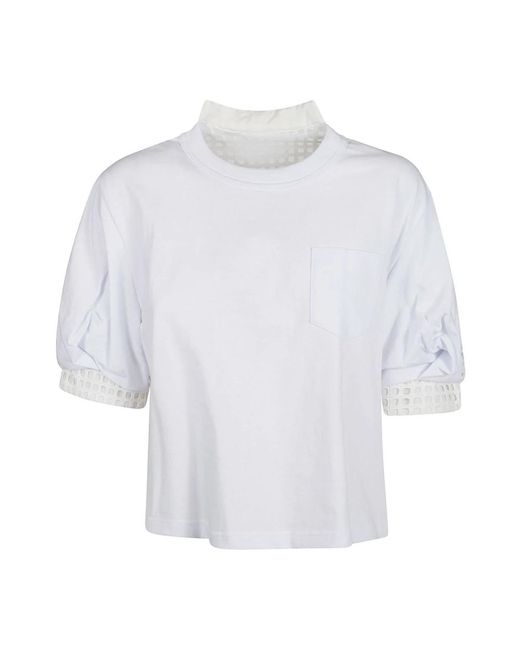 Embroidery lace x cotton jersey t-shirt di Sacai in White