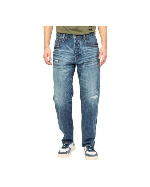 Armani Exchange Blaue denim relaxed fit jeans mit abrieb in Blue für Herren