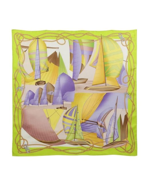 Ferragamo Green Women Sailing Print Silk Foulard