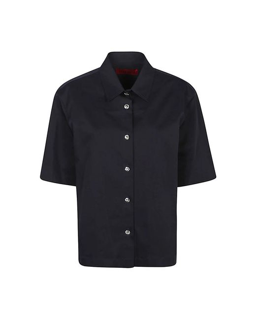 Thelatest Overhemden ,Blauw ,Blauwe Blouse Met Juweelknopen in het Black