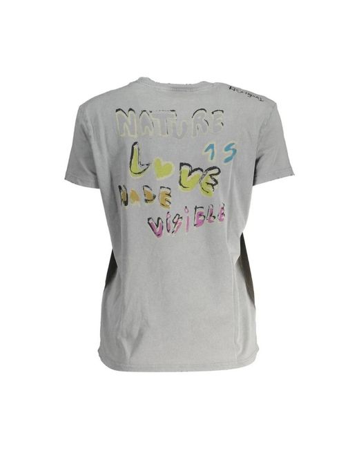 Desigual Tops ,Grijs ,Katoen Bloemen Buste Grafische Tee in het Gray