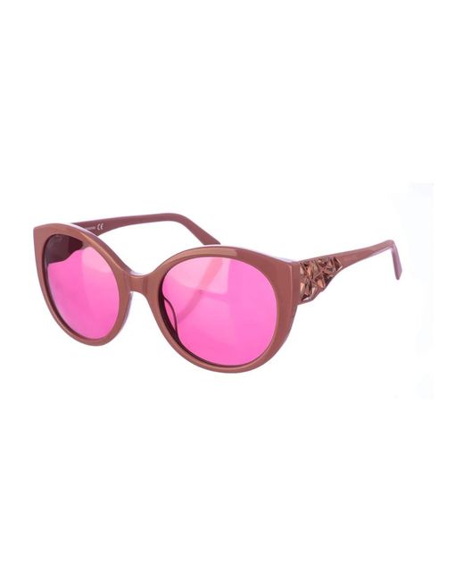 Swarovski Accessoires ,Roze ,Ronde Fuchsia Zonnebril Met Kristallen Details in het Pink