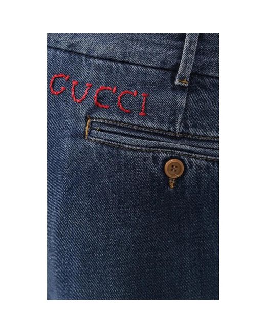 Gucci Dunkelblaue denim chino hose mit roter logo-stickerei in Blue für Herren