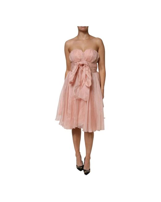 Dolce & Gabbana Roze Zijden Chiffon A-Lijn Midi-Jurk in het Pink
