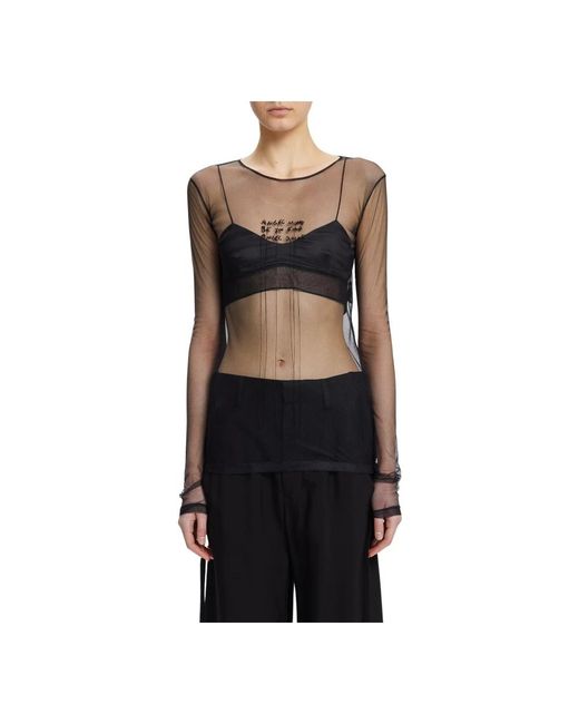 Ann Demeulemeester Overhemden ,Zwart ,Engel Goddelijk Geborduurd Slim Fit T-Shirt in het Black