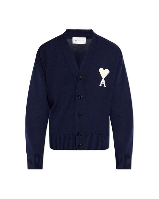 AMI Truien & Vesten ,Blauw ,Katoen Cardigan Met Logo in het Blue voor heren