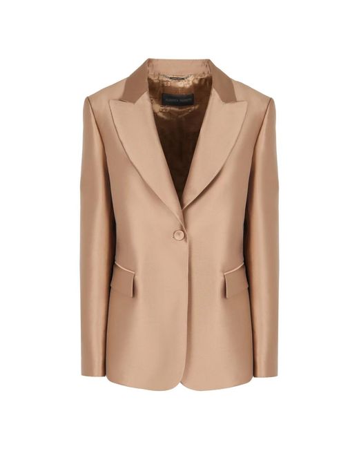 Blazer De Satén Con Solapa, Mujer, Talla Alberta Ferretti de color Natural