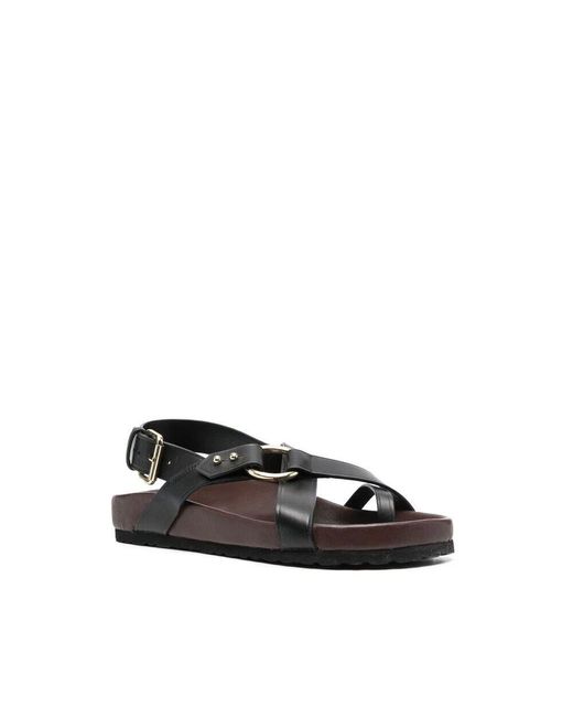 Soeur Black Flat Sandals