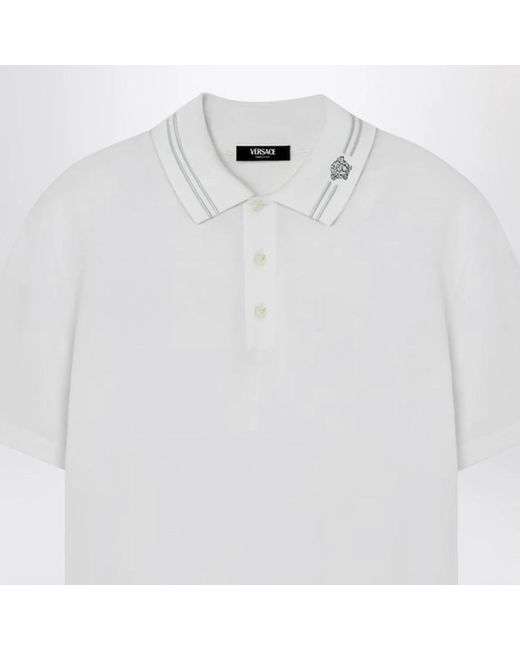 Versace Tops ,Wit ,Katoen Geborduurde Katoenpiqué Polo in het White voor heren