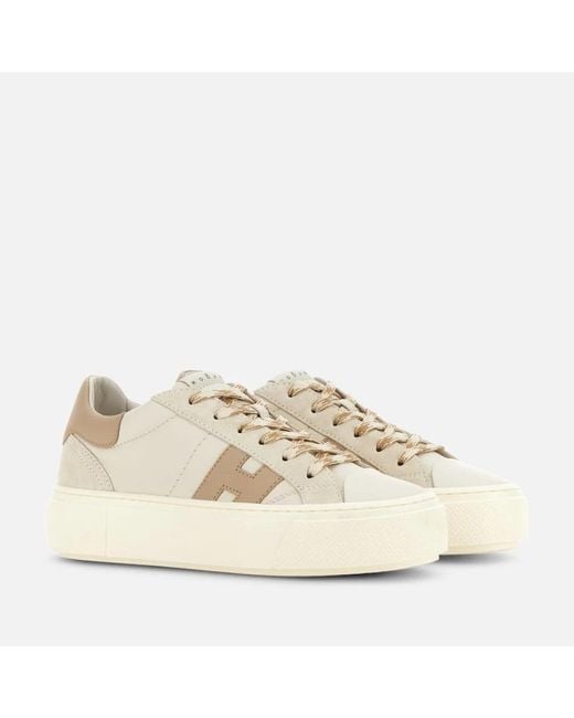 Hogan Natural Ivory Taupe H705 Allacciato H Leather Lace-Up