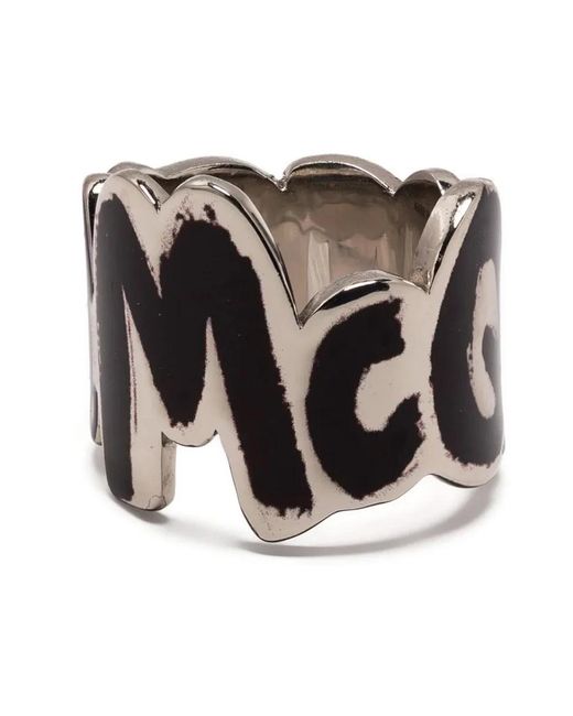 Alexander McQueen Silber/schwarzer graffiti-logo-ring in Gray für Herren
