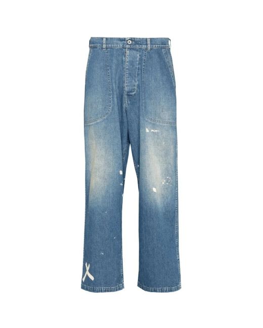 Maison Margiela Blue Blaue farbspritzer wide leg jeans