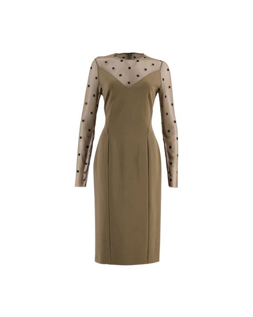 Givenchy Doorschijnende Monogram V-Hals Midi Jurk in het Natural