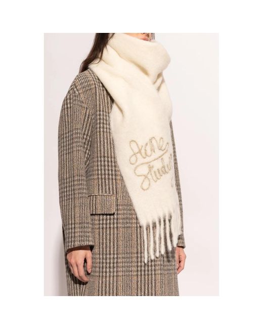 Acne White Wool Logo Scarf