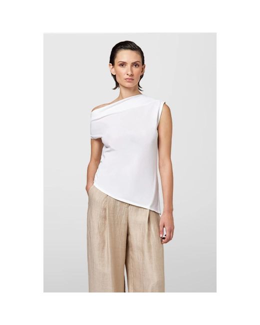 Alpha Studio Barca Boot Neck Top in het White