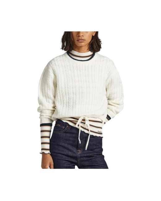 Pepe Jeans White Round-Neck Knitwear