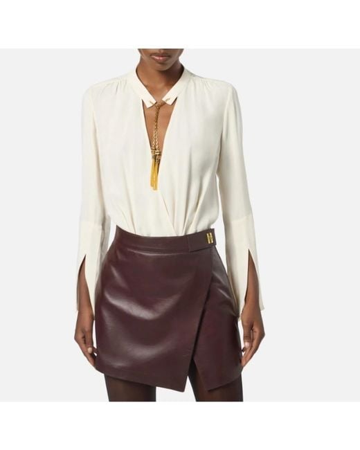 Elisabetta Franchi Georgette Bodysuit Met Opstaande Kraag in het White