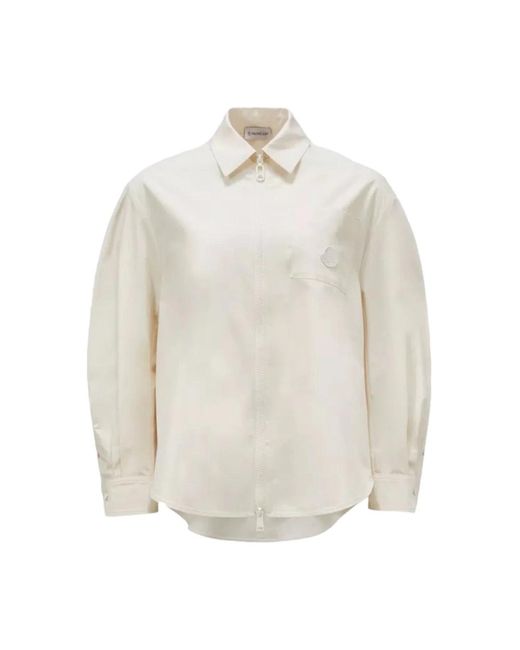 Moncler Overhemden ,Wit ,Katoen Cotton Poplin Zip-Up Shirt in het White
