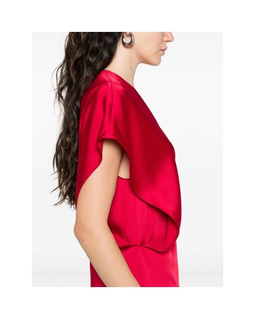 Stella McCartney Red Rotes V-Ausschnitt Kleid Mit Taillenraffung