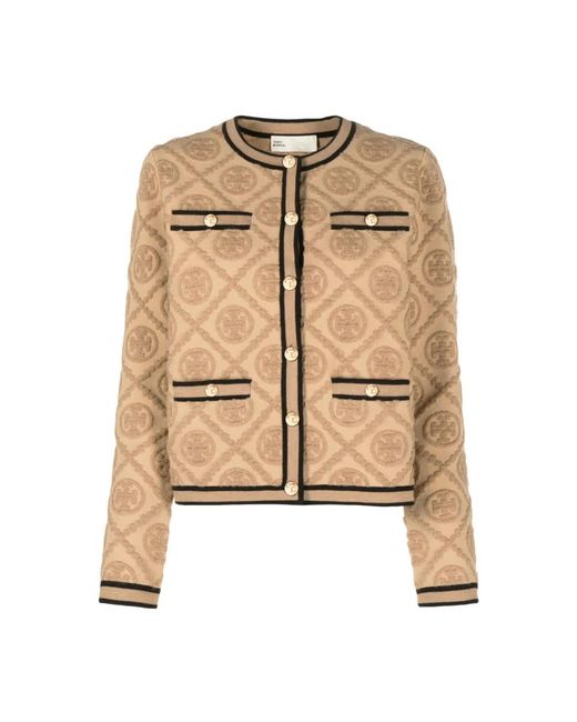 Tory Burch Truien & Vesten ,Bruin ,Camel Cardigan in het Natural
