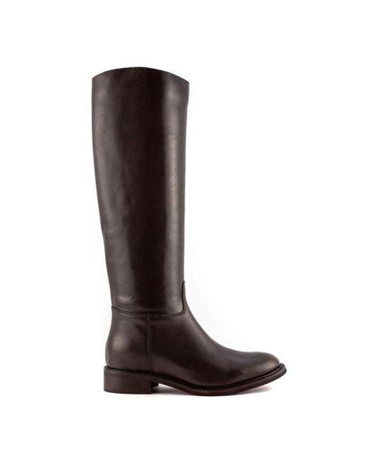 Julie Dee Brown Dunkelbraune Lederstiefel Mit Runder Spitze